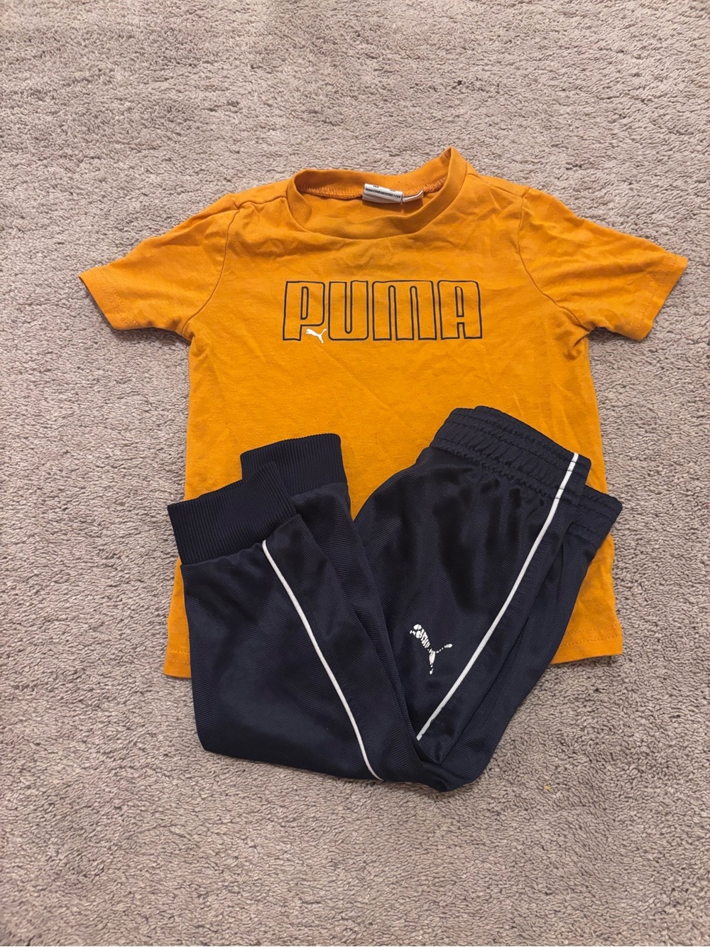 Puma Orange Short Sleeve Logo Tee with Black Track Pants